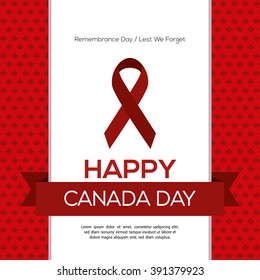 Colored background with a ribbon with text and a peace symbol for canada day celebrations