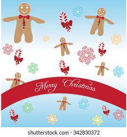 Colored background with a ribbon and traditional elements for christmas
