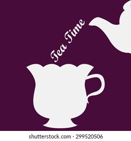 Colored background with a silhouette of a teapot and a cup. Vector illustration