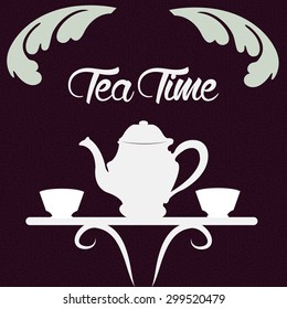 Colored background with silhouettes for tea time. Vector illustration