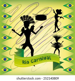a colored background with silhouettes of women in bikinis and flags