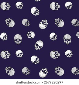 Colored background with skulls.Vector seamless pattern with white skulls on a blue background.