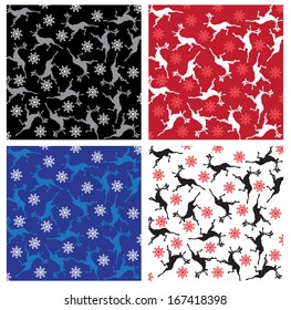 Colored background with snowflakes and reindeer