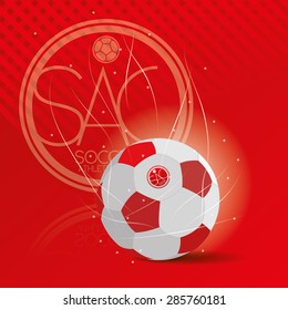 Colored background with a soccer ball and a soccer emblem. Vector illustration