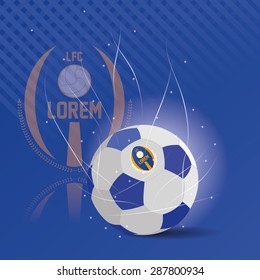Colored background with a soccer ball and a soccer emblem. Vector illustration