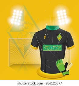 Colored background with a lot of soccer elements. Vector illustration
