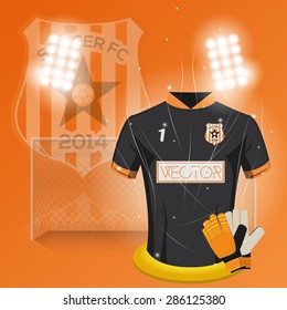 Colored background with a lot of soccer elements. Vector illustration