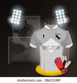 Colored background with a lot of soccer elements. Vector illustration