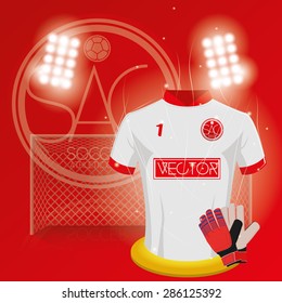 Colored background with a lot of soccer elements. Vector illustration
