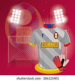 Colored background with a lot of soccer elements. Vector illustration