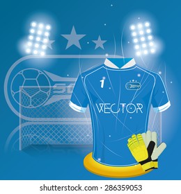 Colored background with a lot of soccer elements. Vector illustration