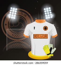 Colored background with a lot of soccer elements. Vector illustration