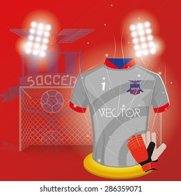 Colored background with a lot of soccer elements. Vector illustration