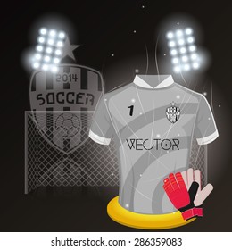 Colored background with a lot of soccer elements. Vector illustration