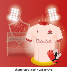 Colored background with a lot of soccer elements. Vector illustration