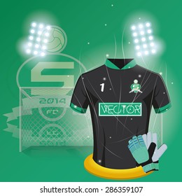 Colored background with a lot of soccer elements. Vector illustration