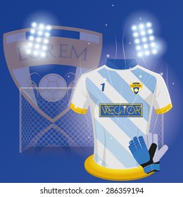 Colored background with a lot of soccer elements. Vector illustration