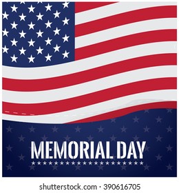 Colored background with stars, the american flag and text for memorial day