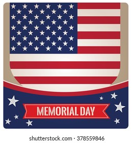 Colored background with stars, a ribbon and the american flag for memorial day