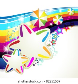 Colored background with colored stars and umbrellas