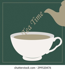 Colored background with a teapot and a tea cup. Vector illustration