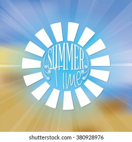 Colored background with text and an abstract icon for summer vacations