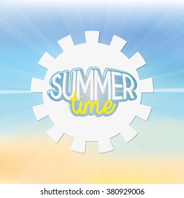 Colored background with text and an abstract icon for summer vacations