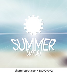 Colored background with text and an abstract icon for summer vacations