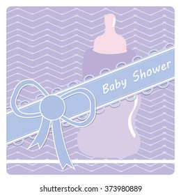 Colored background with text and a baby bottle for baby showers