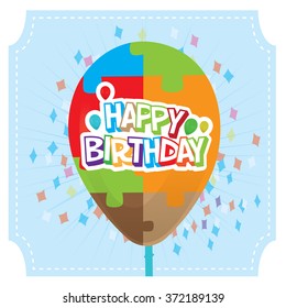 Colored background with text and a balloon for a birthday
