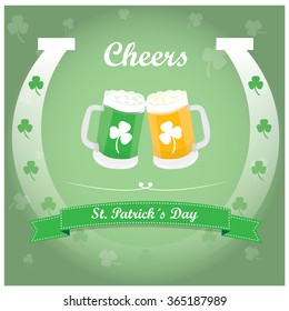 Colored background with text and beers for patrick's day