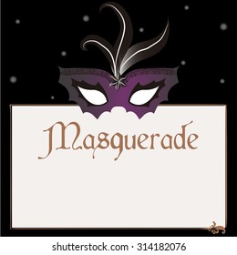 Colored background with text and a carnival mask