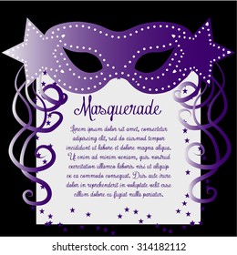 Colored background with text and a carnival mask