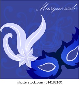 Colored background with text and a carnival mask