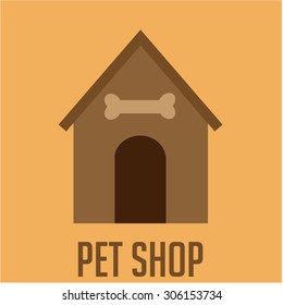 Colored background with text and a dog house. Vector illustration