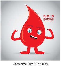 Colored background with text and drop of blood with a facial expression