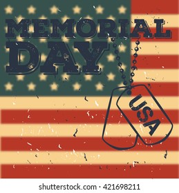 Colored background with text and elements for memorial day. Vector illustration