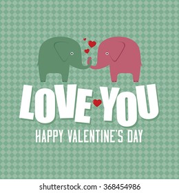 Colored background with text and elephants for valentine's day