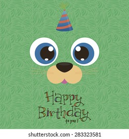 Colored background with text and a face of an animal. Vector illustration