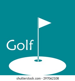 Colored background with text and a golf hole. Vector illustration