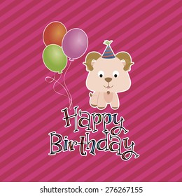 Colored background with text and a happy animal for birthday. Vector illustration