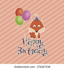 Colored background with text and a happy animal for birthday. Vector illustration