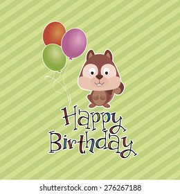 Colored background with text and a happy animal for birthday. Vector illustration