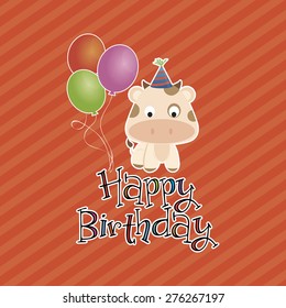Colored background with text and a happy animal for birthday. Vector illustration