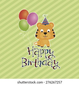Colored background with text and a happy animal for birthday. Vector illustration