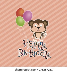 Colored background with text and a happy animal for birthday. Vector illustration