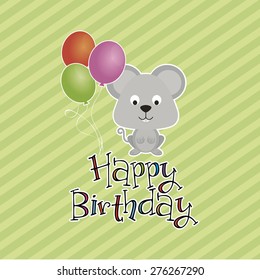 Colored background with text and a happy animal for birthday. Vector illustration