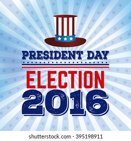 Colored background with text and a hat for president's day