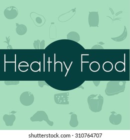 Colored background with text and healthy food. Vector illustration