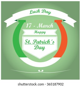 Colored background with text and a horseshoe for patrick's day